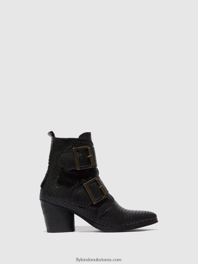 Buckle Ankle Boots ARIA827 Women Fly London 4V24RT243 CROCO BLACK