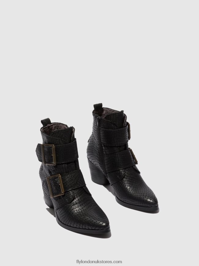 Buckle Ankle Boots ARIA827 Women Fly London 4V24RT243 CROCO BLACK