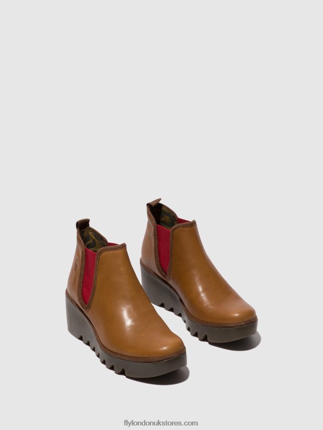 Chelsea Ankle Boots BYNE349 Women Fly London 4V24RT152 CUOIO (RED ELASTIC)
