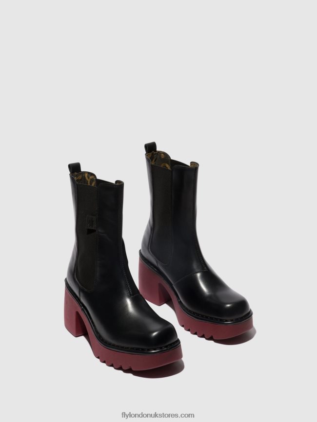 Chelsea Ankle Boots MOYA25 Women Fly London 4V24RT129 BLACK (WINE SOLE)