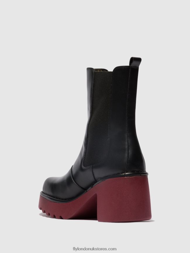 Chelsea Ankle Boots MOYA25 Women Fly London 4V24RT129 BLACK (WINE SOLE)