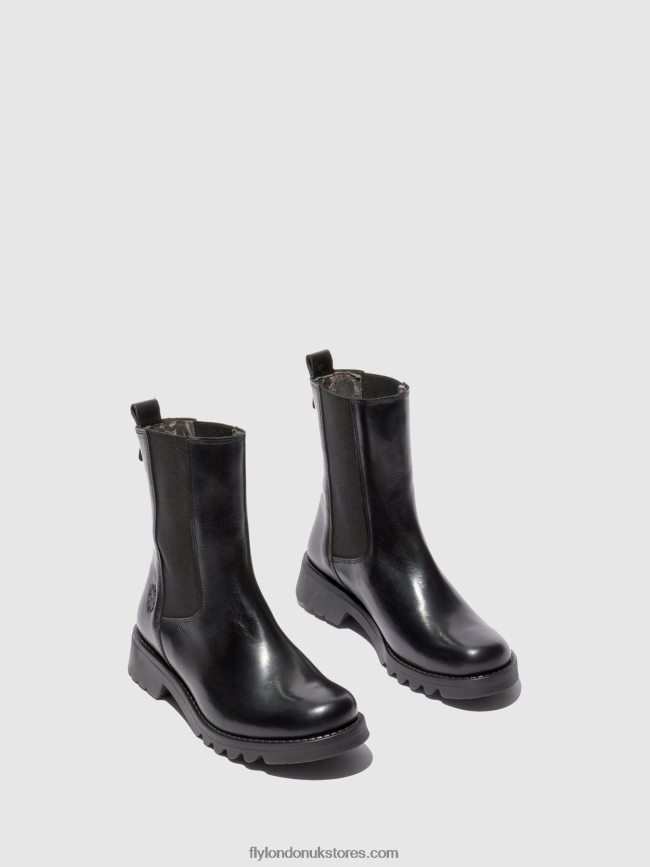 Chelsea Ankle Boots REIN795 Women Fly London 4V24RT220 RUG BLACK(ALL BLACK)