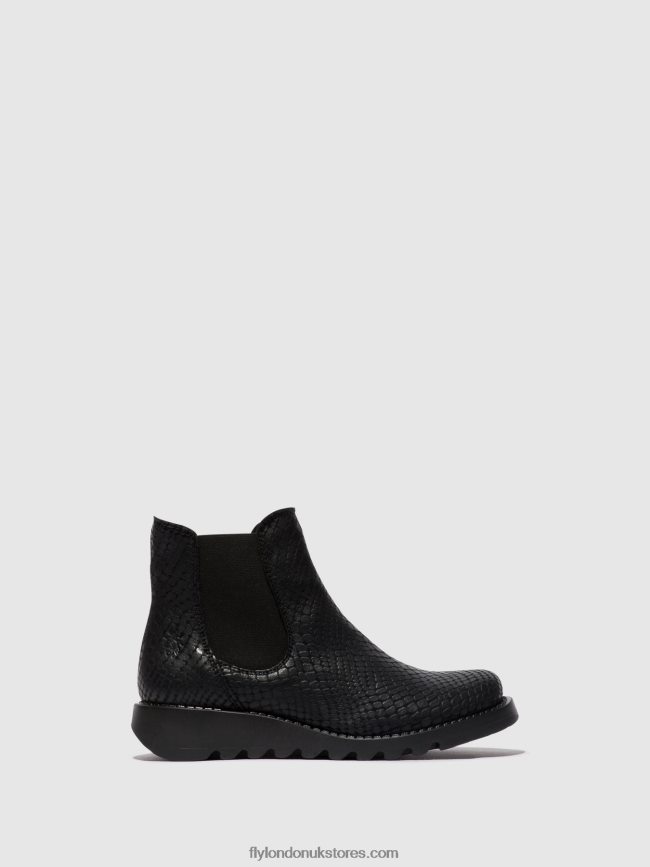 Chelsea Ankle Boots Women Fly London 4V24RT14 SALV CROCO BLACK