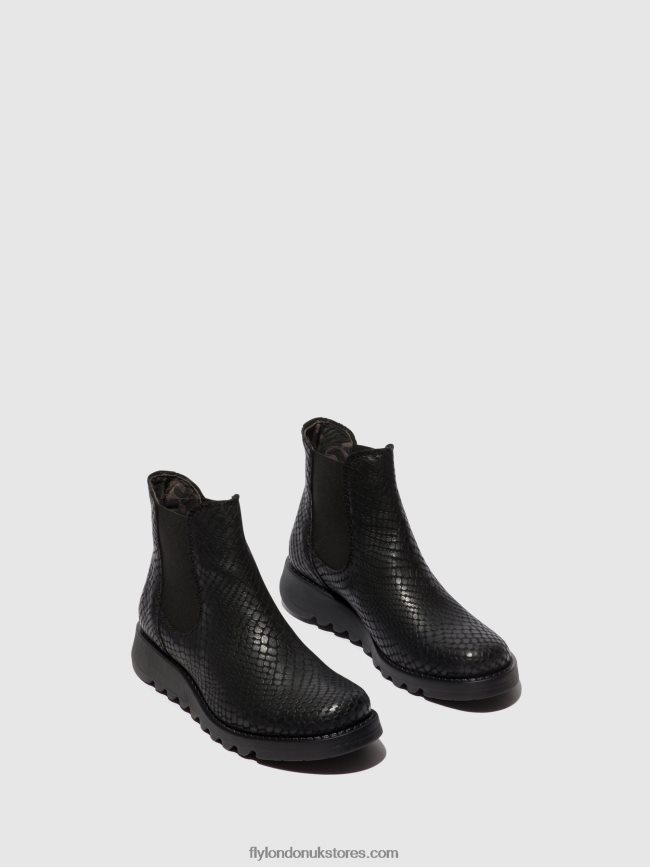 Chelsea Ankle Boots Women Fly London 4V24RT14 SALV CROCO BLACK