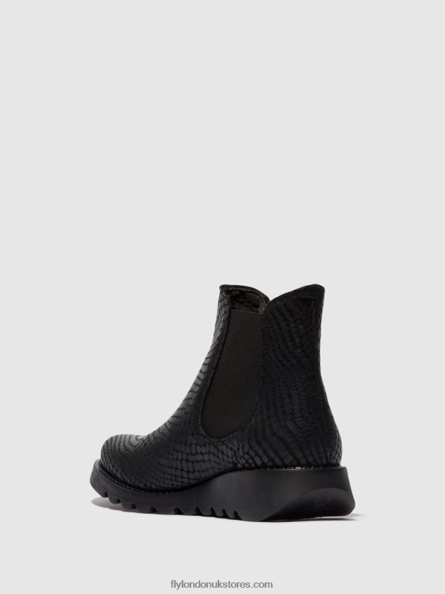 Chelsea Ankle Boots Women Fly London 4V24RT14 SALV CROCO BLACK