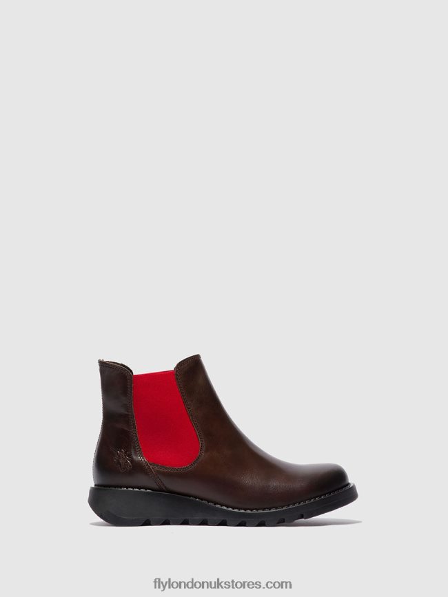 Chelsea Ankle Boots Women Fly London 4V24RT170 SALV RUG DK. BROWN (RED ELASTIC)