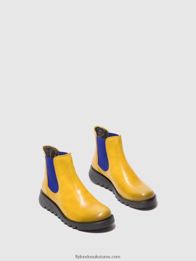 Chelsea Ankle Boots Women Fly London 4V24RT178 SALV RUG MUSTARD (BLUE ELASTIC)