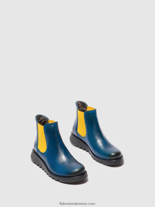 Chelsea Ankle Boots Women Fly London 4V24RT214 SALV RUG ROYAL BLUE (MUSTARD ELASTIC)