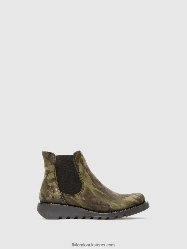 Chelsea Ankle Boots Women Fly London 4V24RT218 SALV CAMOUFLAGE MILITARY GREEN