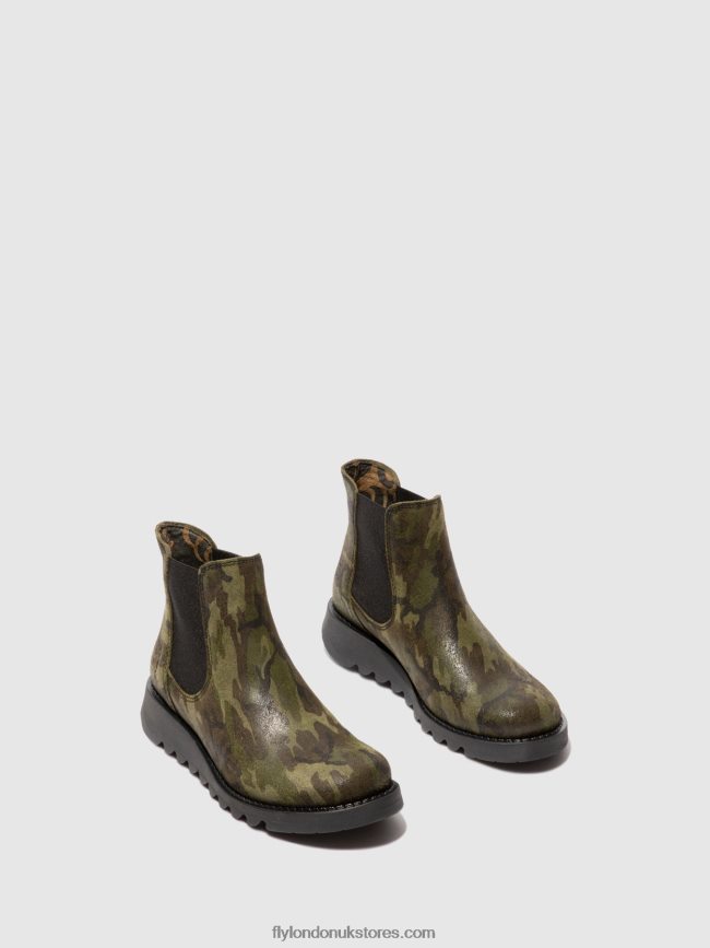 Chelsea Ankle Boots Women Fly London 4V24RT218 SALV CAMOUFLAGE MILITARY GREEN
