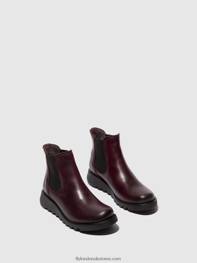Chelsea Ankle Boots Women Fly London 4V24RT21 SALV WINE (BLACK ELASTIC)