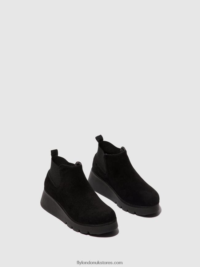 Elasticated Ankle Boots PADA403 Women Fly London 4V24RT10 KID SUEDE BLACK