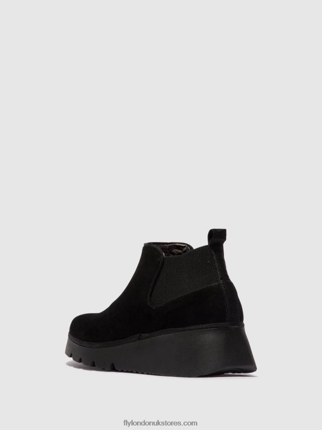 Elasticated Ankle Boots PADA403 Women Fly London 4V24RT10 KID SUEDE BLACK