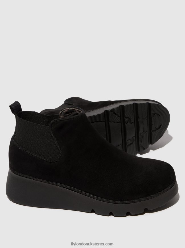 Elasticated Ankle Boots PADA403 Women Fly London 4V24RT10 KID SUEDE BLACK