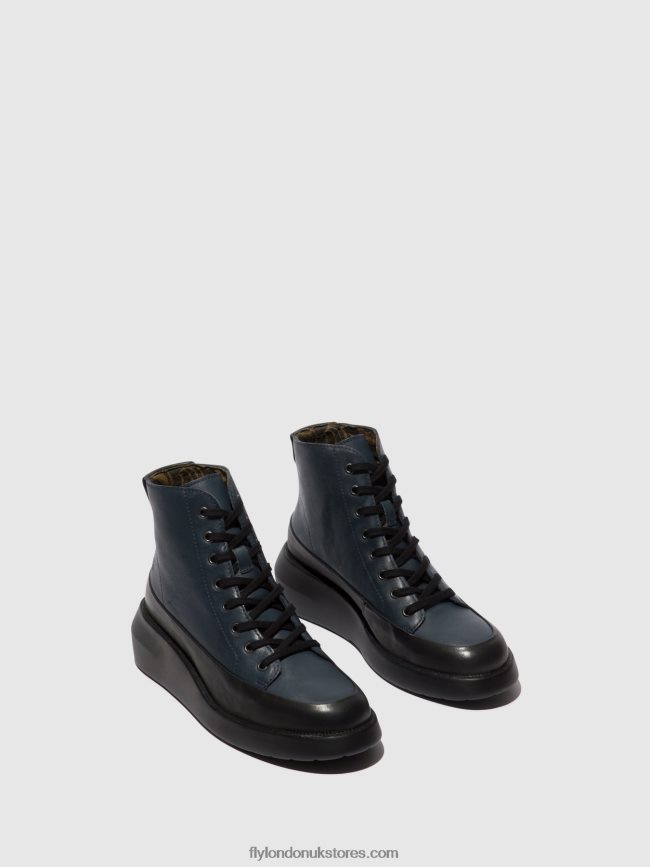 Lace-up Ankle Boots BOZE515 Women Fly London 4V24RT106 BLACK/NAVY