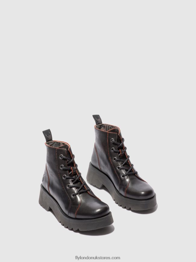 Lace-up Ankle Boots METZ788 Women Fly London 4V24RT174 JAVA BLACK/RED