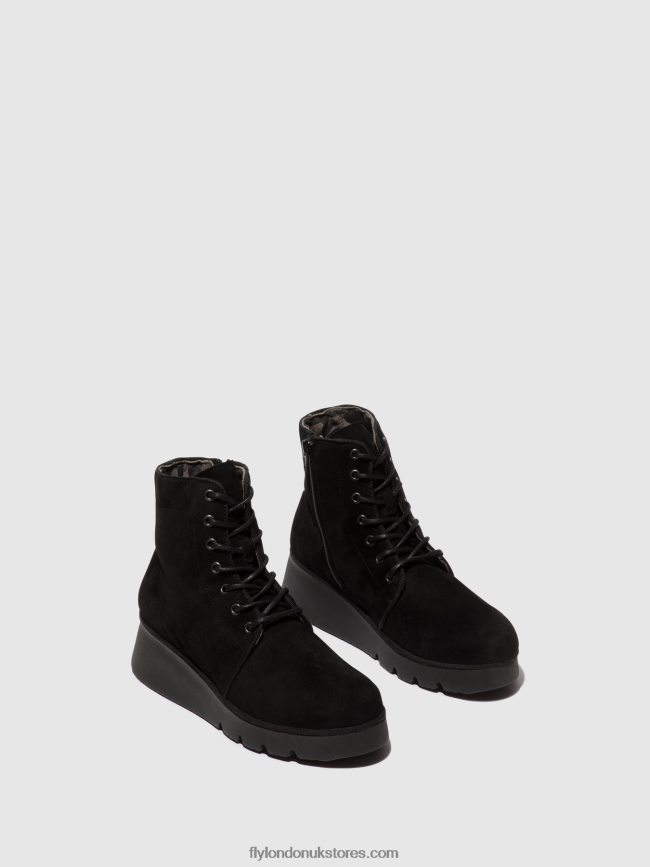 Lace-up Ankle Boots PALL404 Women Fly London 4V24RT4 KID SUEDE BLACK