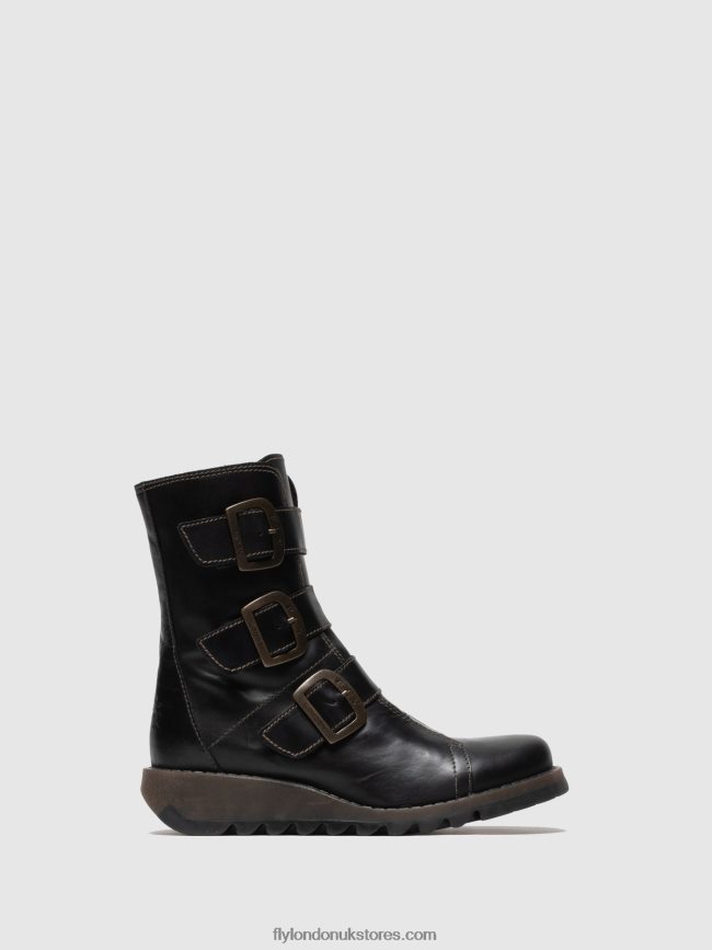 Leather Buckle Ankle Boots Women Fly London 4V24RT18 Black