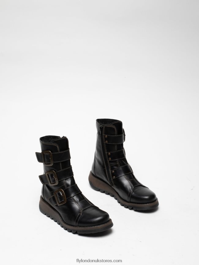 Leather Buckle Ankle Boots Women Fly London 4V24RT18 Black