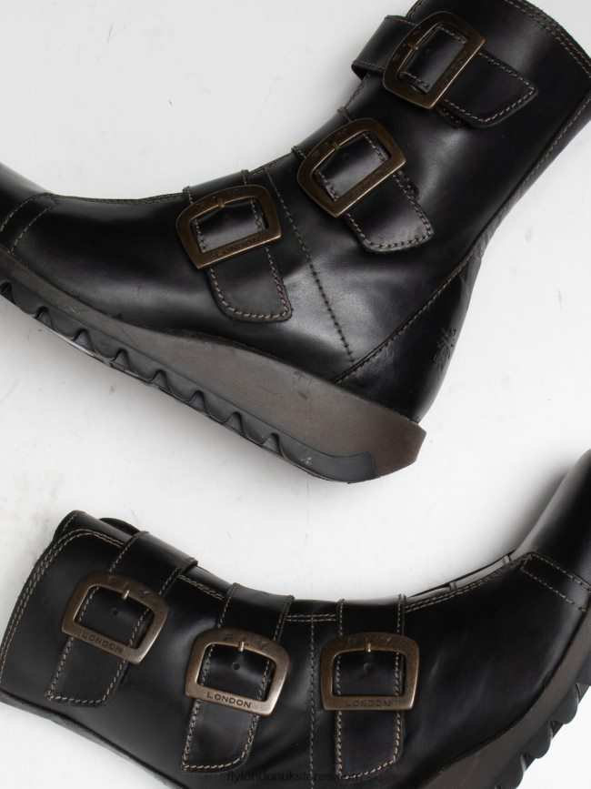 Leather Buckle Ankle Boots Women Fly London 4V24RT18 Black