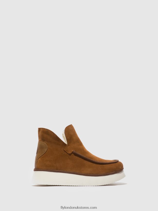 Round Toe Ankle Boots COZE348 Women Fly London 4V24RT173 SUEDE/RUG COGNAC