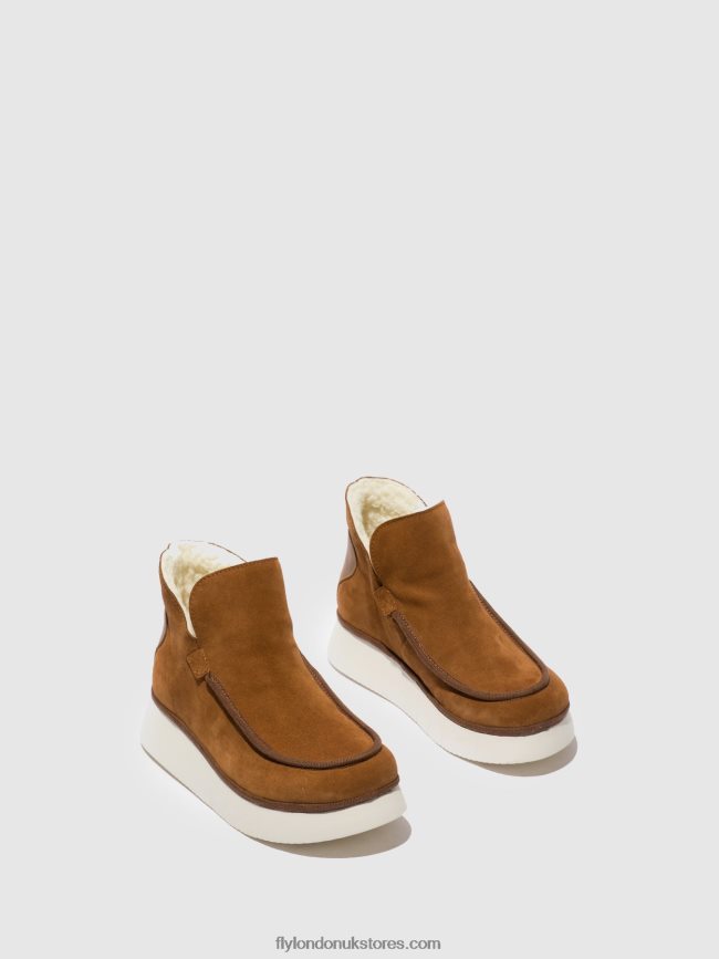 Round Toe Ankle Boots COZE348 Women Fly London 4V24RT173 SUEDE/RUG COGNAC
