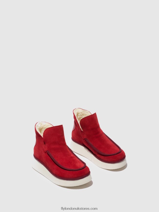 Round Toe Ankle Boots COZE348 Women Fly London 4V24RT192 SUEDE/RUG CARMINE RED
