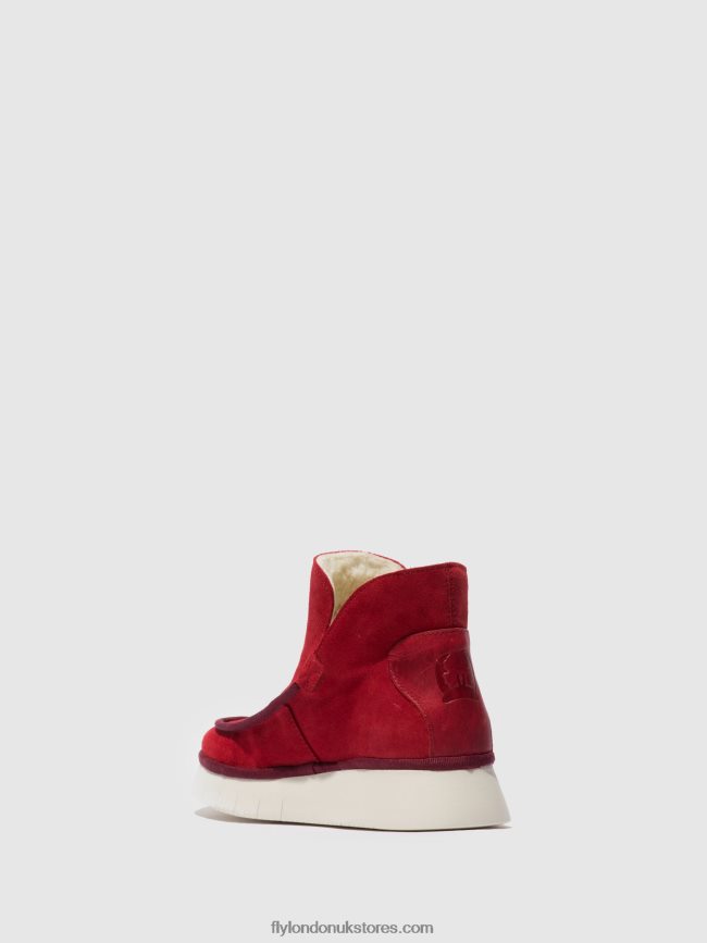 Round Toe Ankle Boots COZE348 Women Fly London 4V24RT192 SUEDE/RUG CARMINE RED