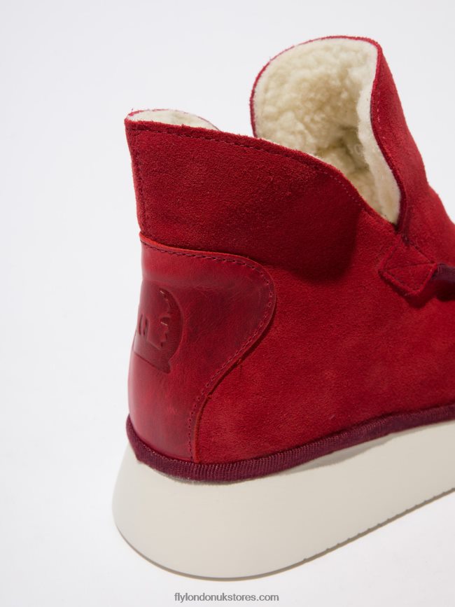 Round Toe Ankle Boots COZE348 Women Fly London 4V24RT192 SUEDE/RUG CARMINE RED