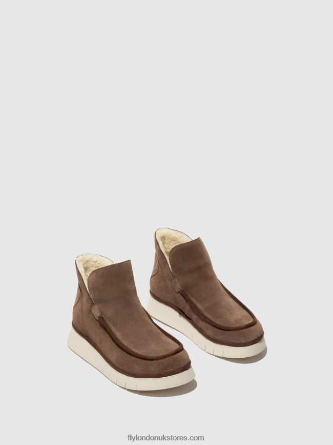 Round Toe Ankle Boots COZE348 Women Fly London 4V24RT84 TAUPE/CAMEL