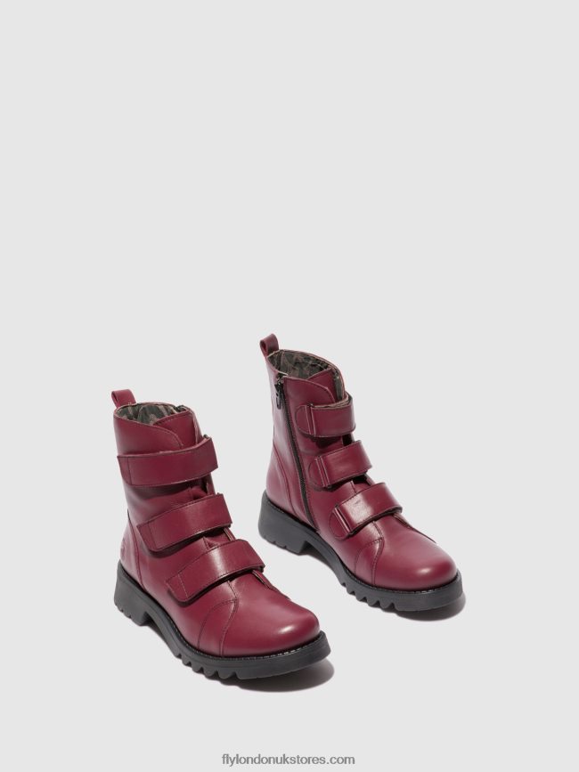 Velcro Ankle Boots RACH790 Women Fly London 4V24RT191 LEATHER WINE(BLACK)