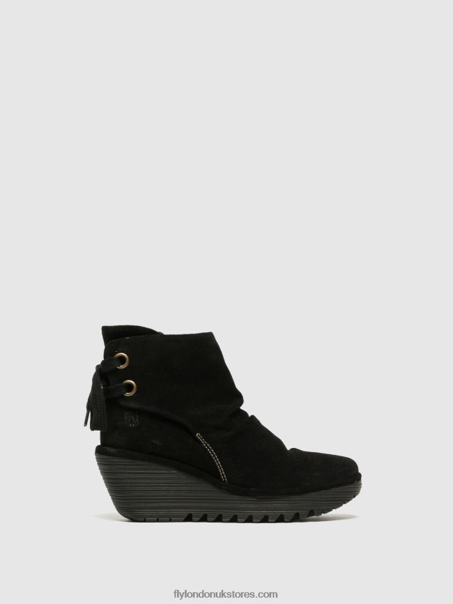 Wedge Ankle Boots Women Fly London 4V24RT17 YAMA SUEDE BLACK