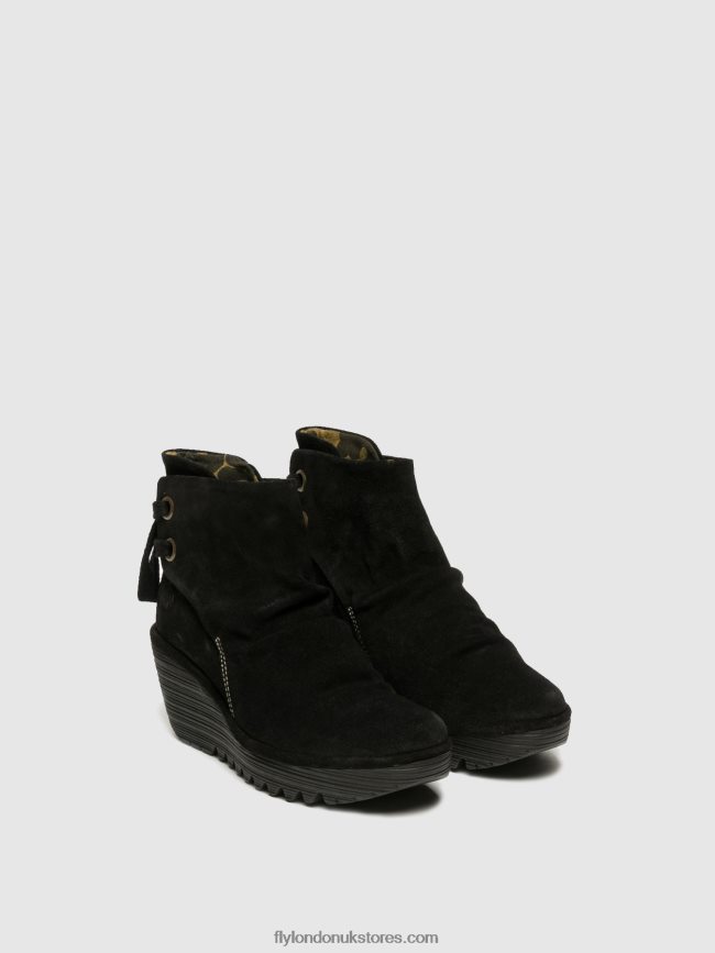 Wedge Ankle Boots Women Fly London 4V24RT17 YAMA SUEDE BLACK