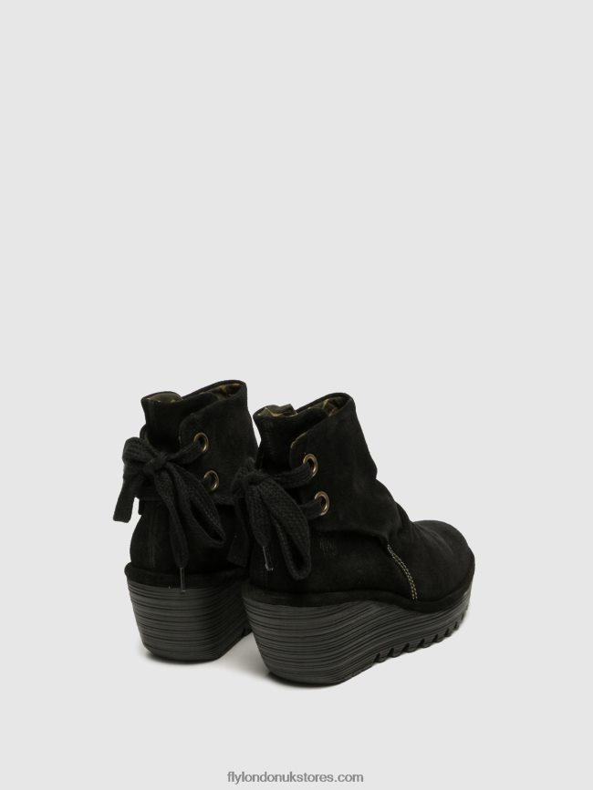Wedge Ankle Boots Women Fly London 4V24RT17 YAMA SUEDE BLACK