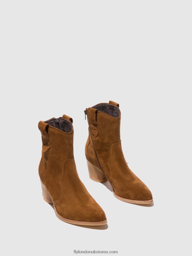Zip Up Ankle Boots ALBA825 Women Fly London 4V24RT187 SUEDE COGNAC