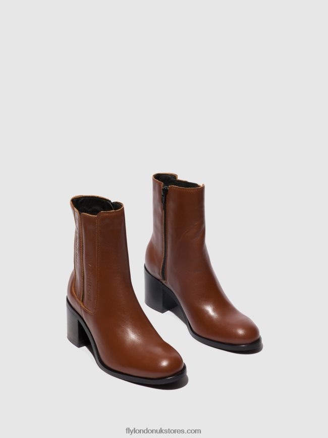 Zip Up Ankle Boots AMEL913 Women Fly London 4V24RT71 COGNAC