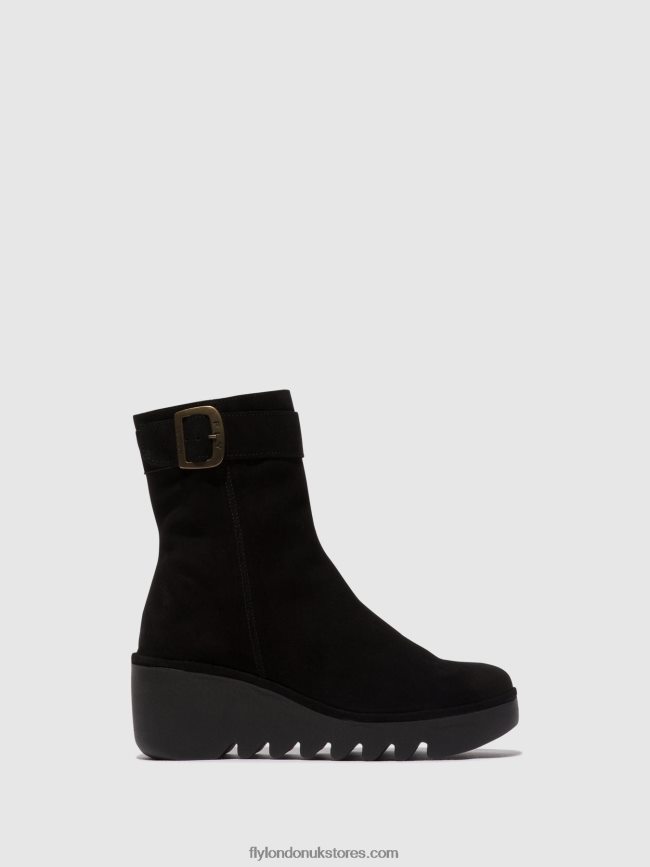 Zip Up Ankle Boots BEPP396 Women Fly London 4V24RT5 OIL SUEDE BLACK
