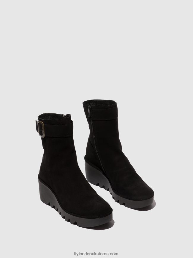Zip Up Ankle Boots BEPP396 Women Fly London 4V24RT5 OIL SUEDE BLACK