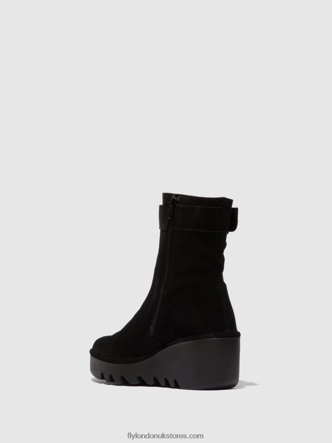 Zip Up Ankle Boots BEPP396 Women Fly London 4V24RT5 OIL SUEDE BLACK