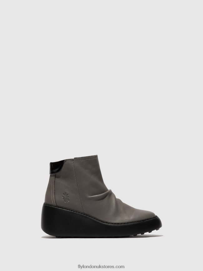 Zip Up Ankle Boots DABE461 Women Fly London 4V24RT23 GREY (BLACK SOLE)