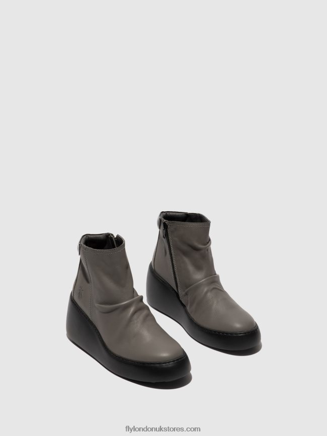 Zip Up Ankle Boots DABE461 Women Fly London 4V24RT23 GREY (BLACK SOLE)