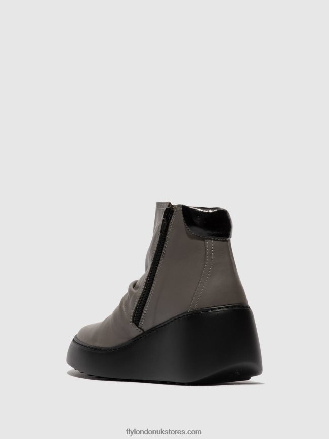 Zip Up Ankle Boots DABE461 Women Fly London 4V24RT23 GREY (BLACK SOLE)