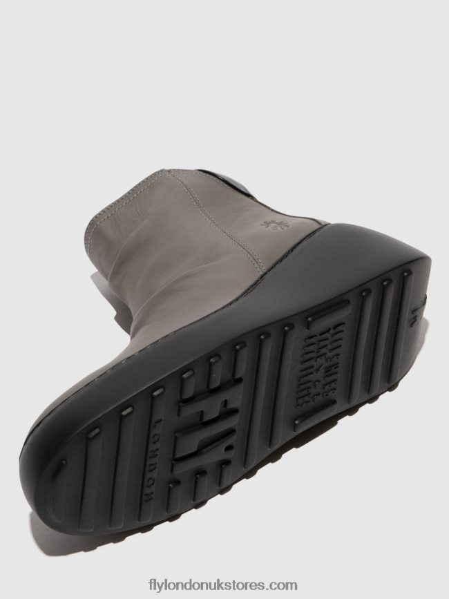 Zip Up Ankle Boots DABE461 Women Fly London 4V24RT23 GREY (BLACK SOLE)