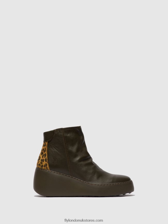 Zip Up Ankle Boots DABE461 Women Fly London 4V24RT24 DK.GREEN/TAN