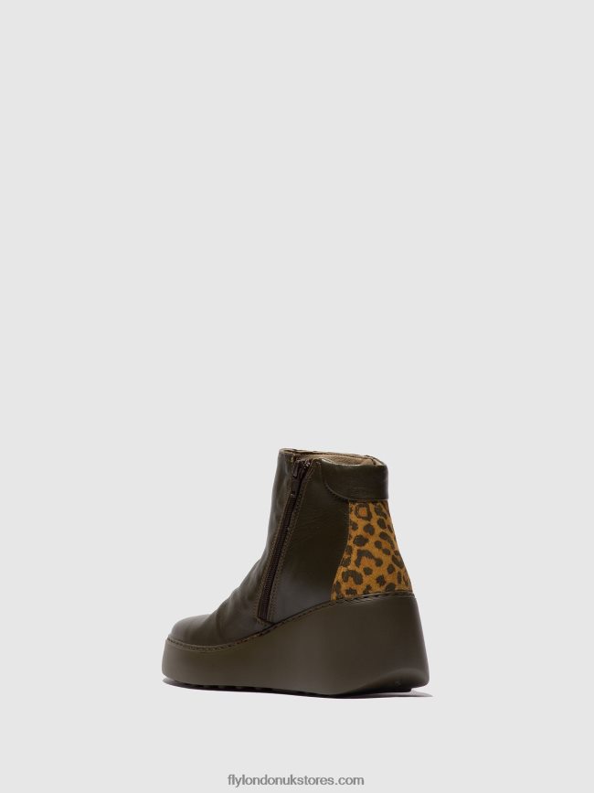 Zip Up Ankle Boots DABE461 Women Fly London 4V24RT24 DK.GREEN/TAN