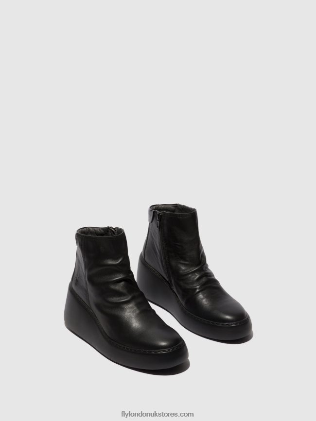 Zip Up Ankle Boots DABE461 Women Fly London 4V24RT58 BLACK (BLACK SOLE)
