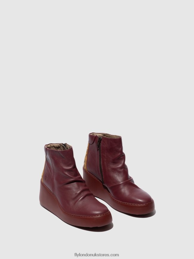 Zip Up Ankle Boots DABE461 Women Fly London 4V24RT59 WINE/TAN