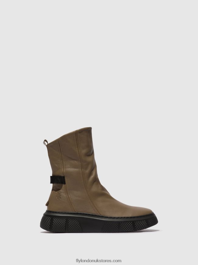 Zip Up Ankle Boots ESEN485 Women Fly London 4V24RT60 TAUPE (BLACK SOLE)