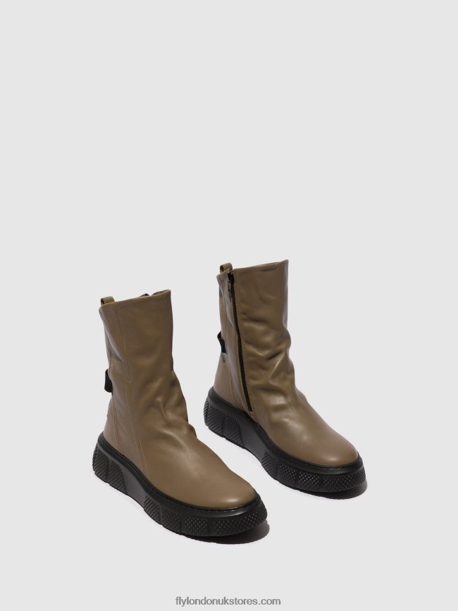Zip Up Ankle Boots ESEN485 Women Fly London 4V24RT60 TAUPE (BLACK SOLE)