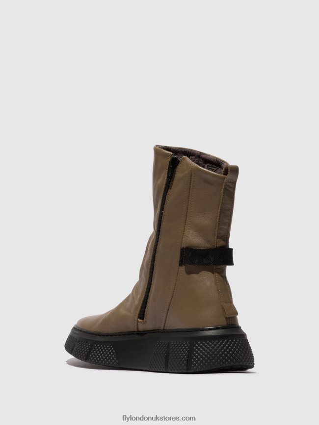 Zip Up Ankle Boots ESEN485 Women Fly London 4V24RT60 TAUPE (BLACK SOLE)